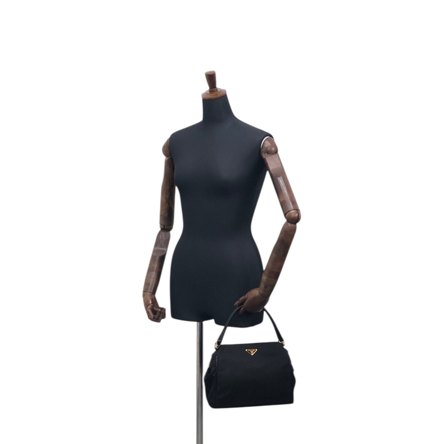 PRADA Tessuto Triangle Logo Handbag Black Vintage ahnen6