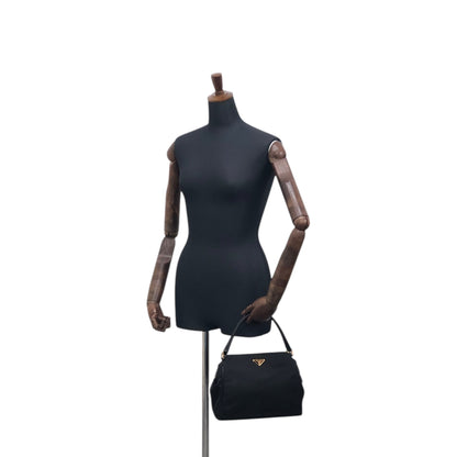 PRADA Tessuto Triangle Logo Handbag Black Vintage ahnen6