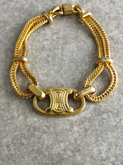 CELINE Blason Bracelet Gold Vintage hx6tjb