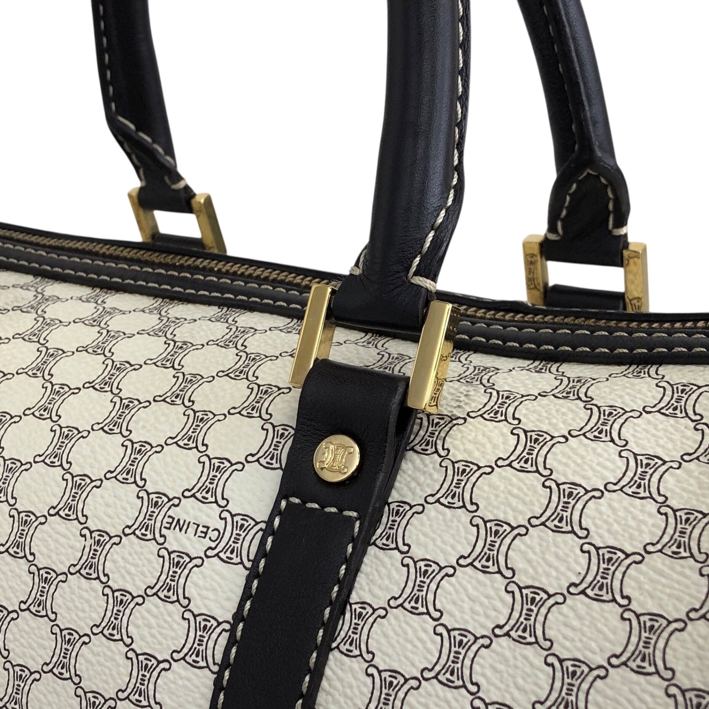CELINE Macadam Handbag Boston bag White Vintage yci5hj
