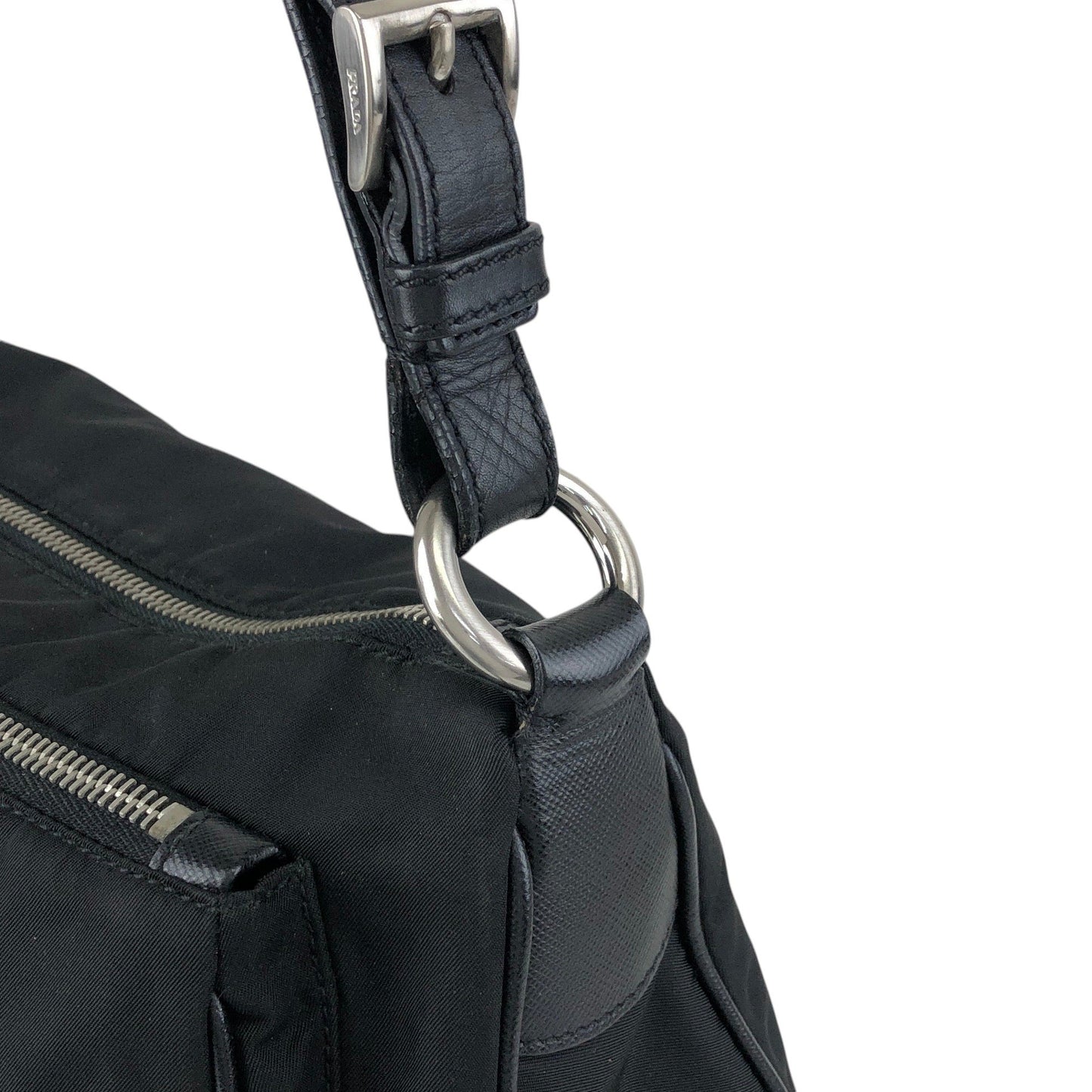 PRADA Tessuto Triangle Logo Shoulder bag Hobobag Black Vintage uxyr4i