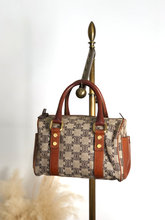 CELINE Triomphe Small Boston bag Handbag Beige Vintage btsixw
