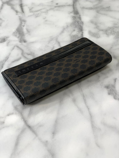 CELINE Macadam Logo Metal Clasp Long Wallet Black Vintage x577ej