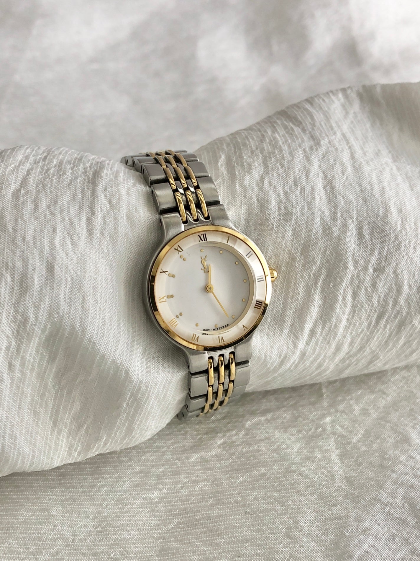 Yves Saint Laurent YSL Logo Watch Silver×Gold Vintage dxnipd