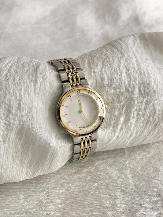 Yves Saint Laurent YSL Logo Watch Silver×Gold Vintage dxnipd