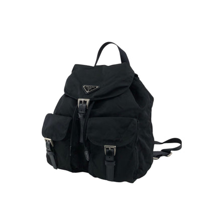 PRADA Tessuto Triangle Logo Double Pocket Backpack Black Vintage wu63sv