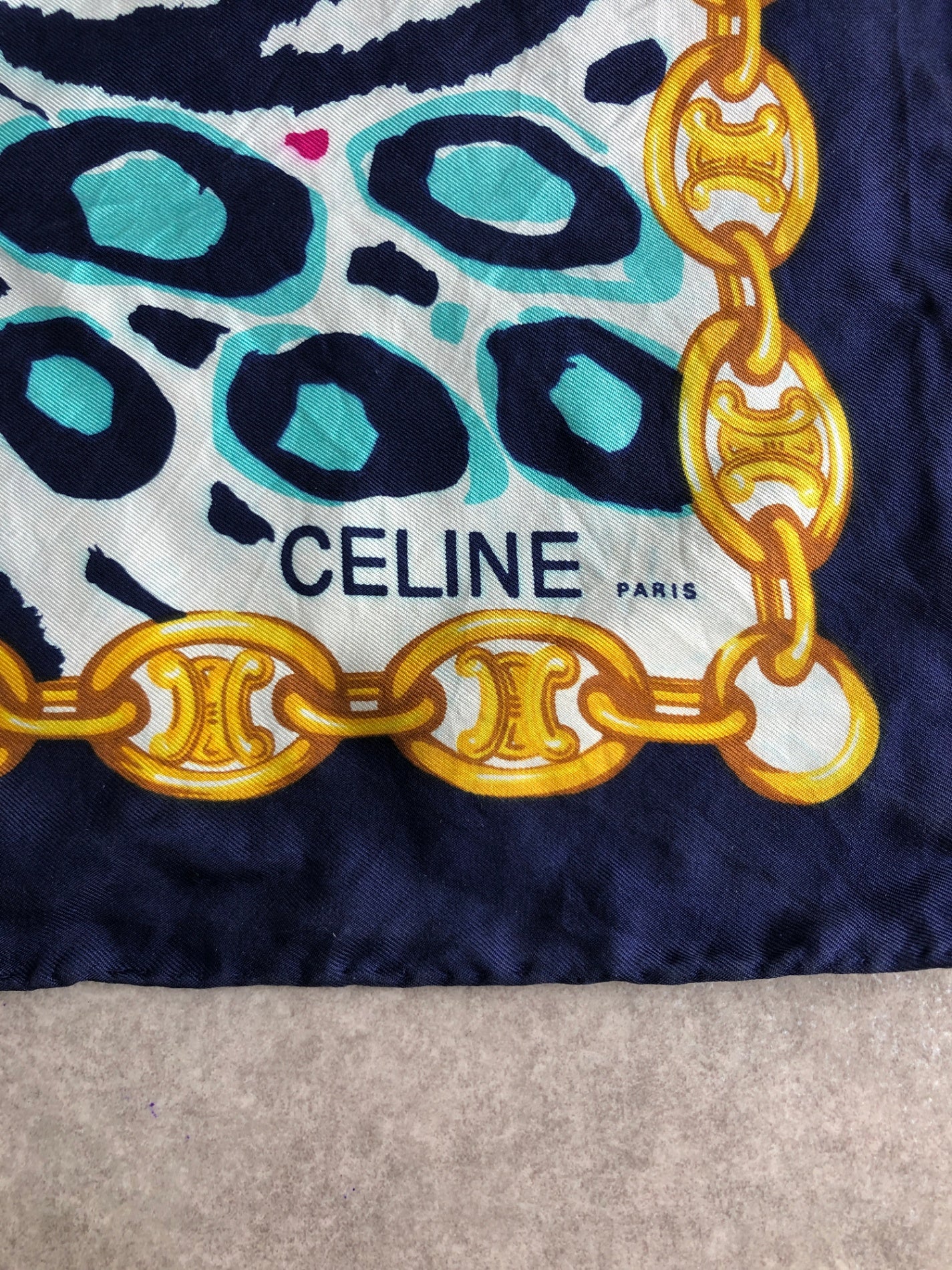 CELINE Triomphe Scarf Navy×White Vintage 44ebte