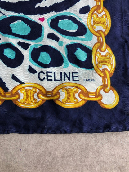 CELINE Triomphe Scarf Navy×White Vintage 44ebte