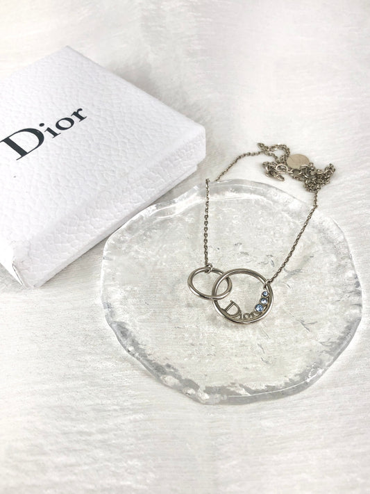 Christian Dior Logo Circle Stone Necklace Silver Vintage bzvri3