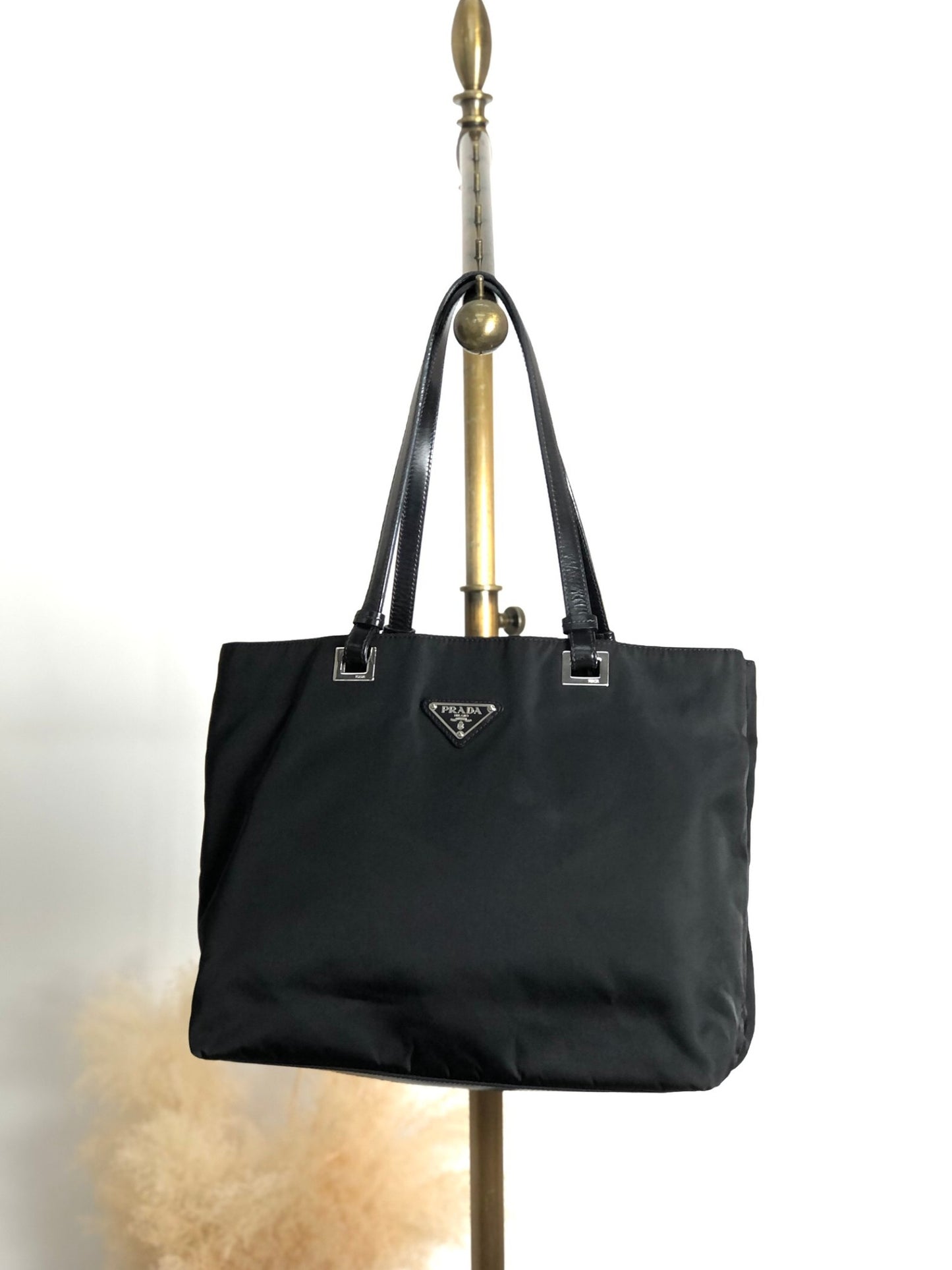 PRADA Tessuto Triangle Logo Totebag Handbag Black Vintage ifsugc