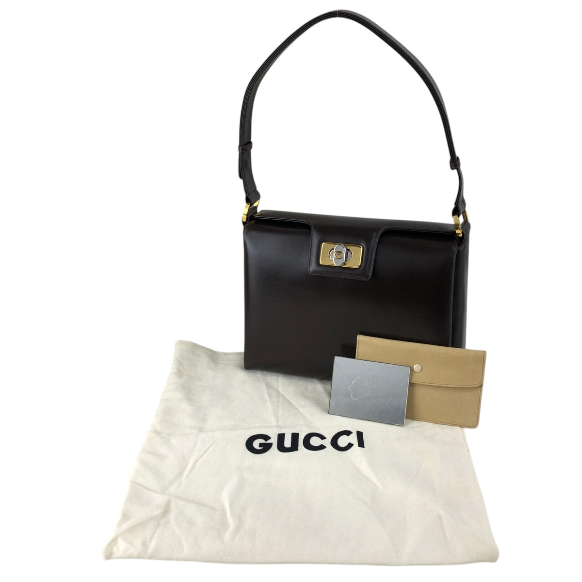 GUCCI Turn Lock Handbag Brown Vintage ud4z3y