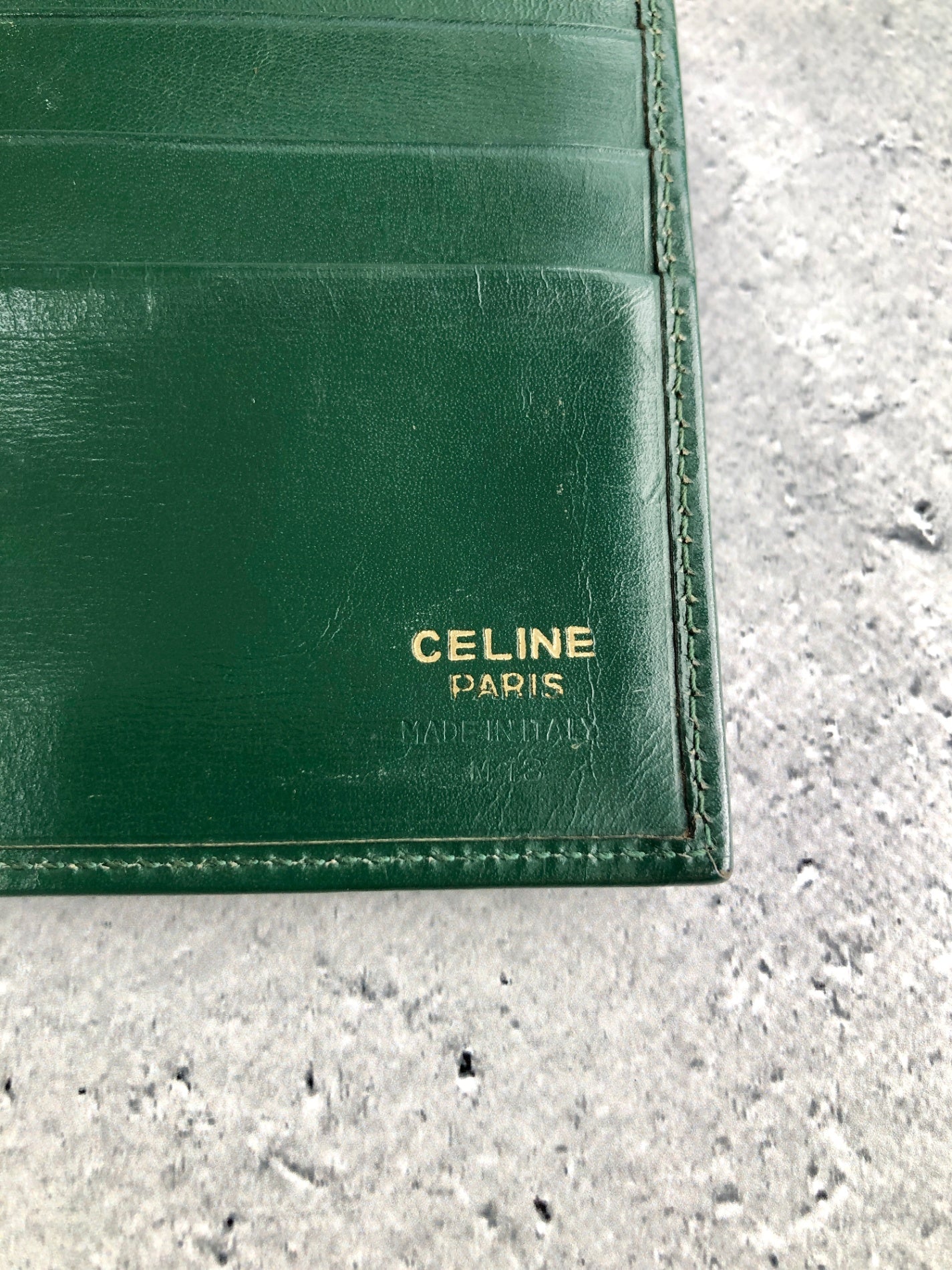 CELINE Gancini Trifold Wallet Green Vintage 4cifcs