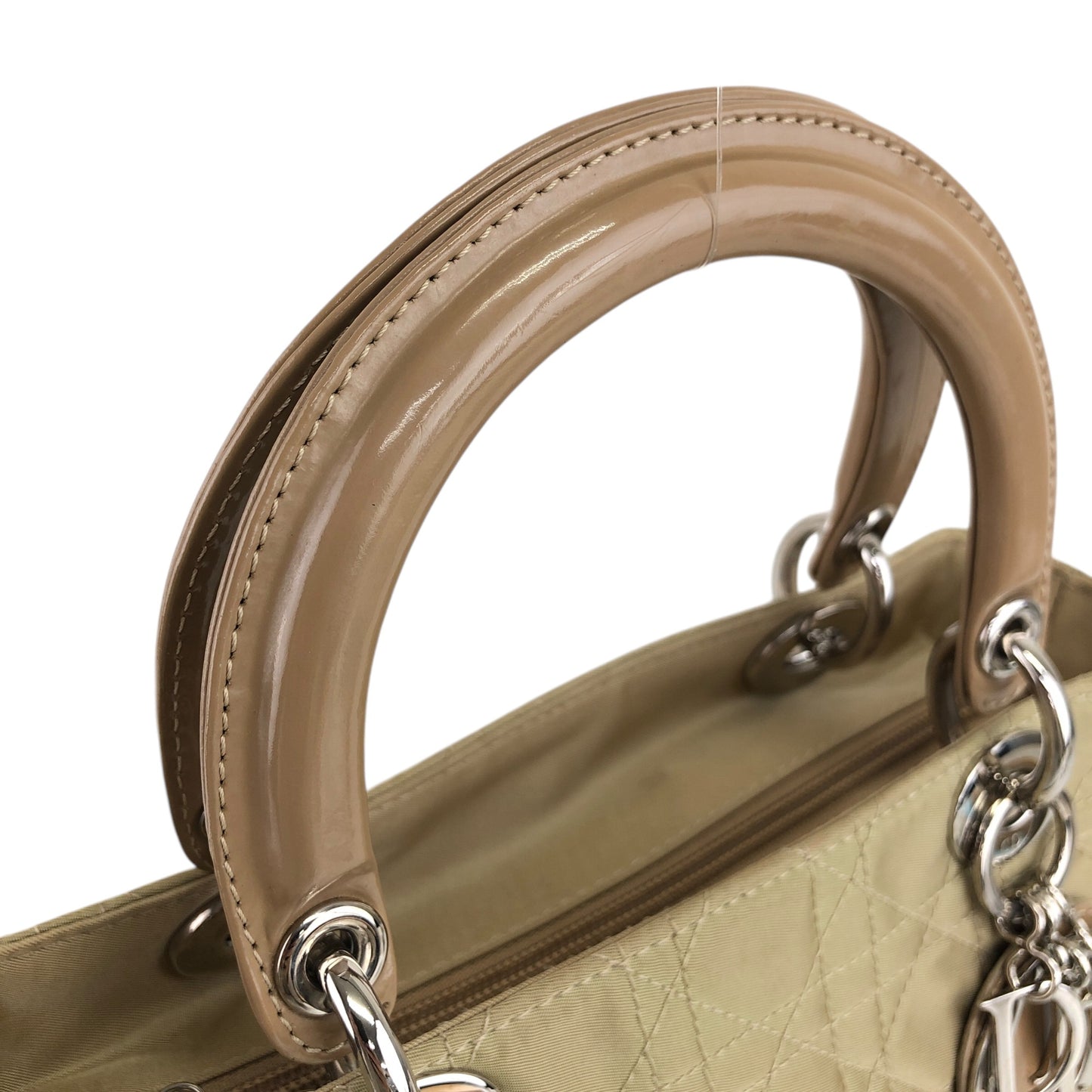 Christian Dior Lady Dior Cannage Logo Charm Handbag Beige Vintage 8h86ku