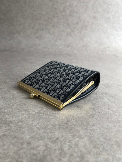 Christian Dior Trotter Metal Clasp Coin Purse Navy Vintage mfkmes