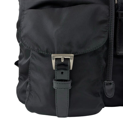 PRADA Tessuto Triangle Logo Double Pocket Backpack Black Vintage 8fef48