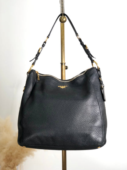 PRADA Logo Shoulder bag Black Vintage mxb7r6