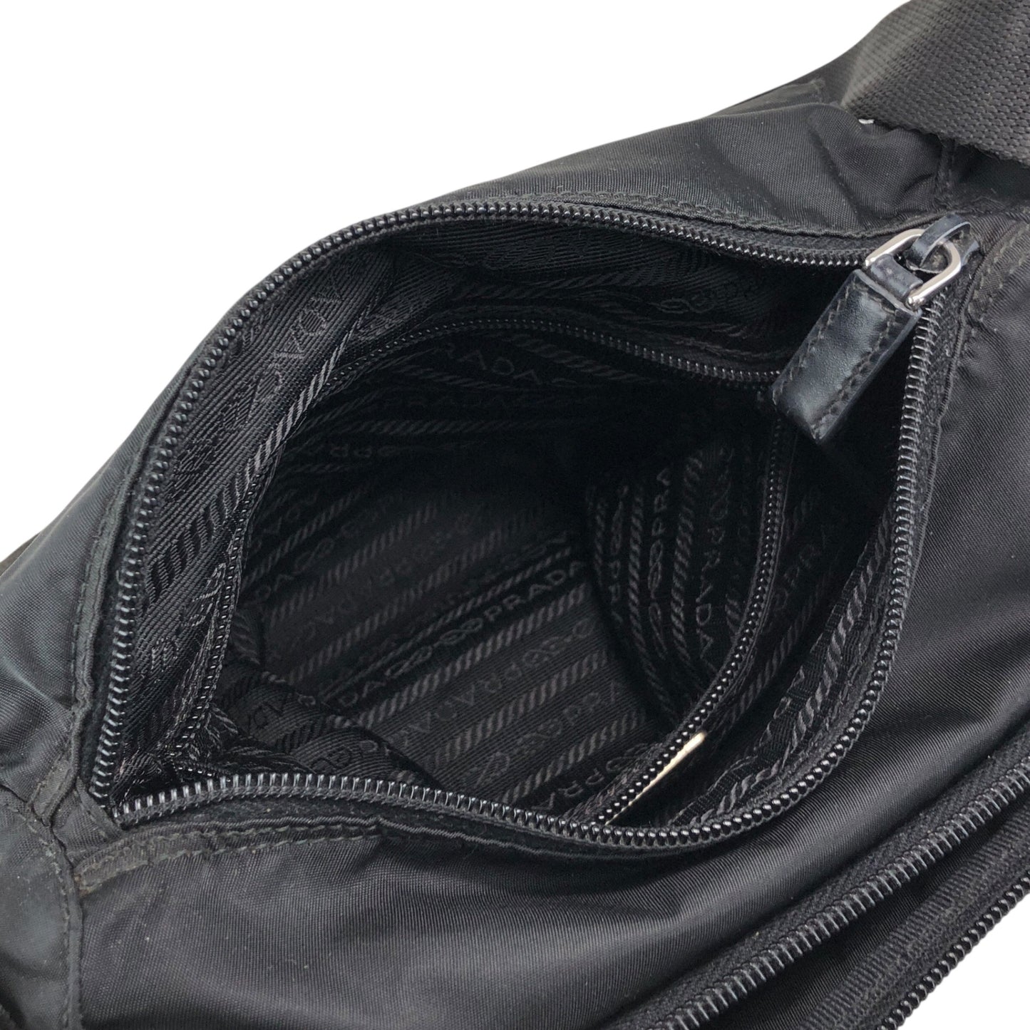 PRADA Tessuto Triangle Logo Front Buckle Shoulder bag Black Vintage fsnzjh