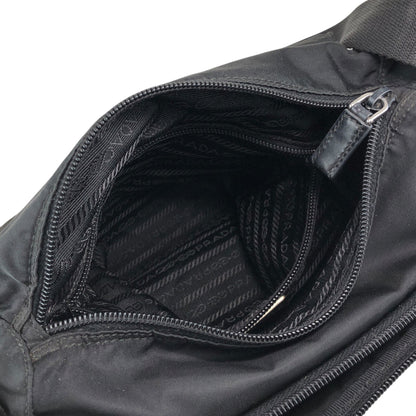 PRADA Tessuto Triangle Logo Front Buckle Shoulder bag Black Vintage fsnzjh