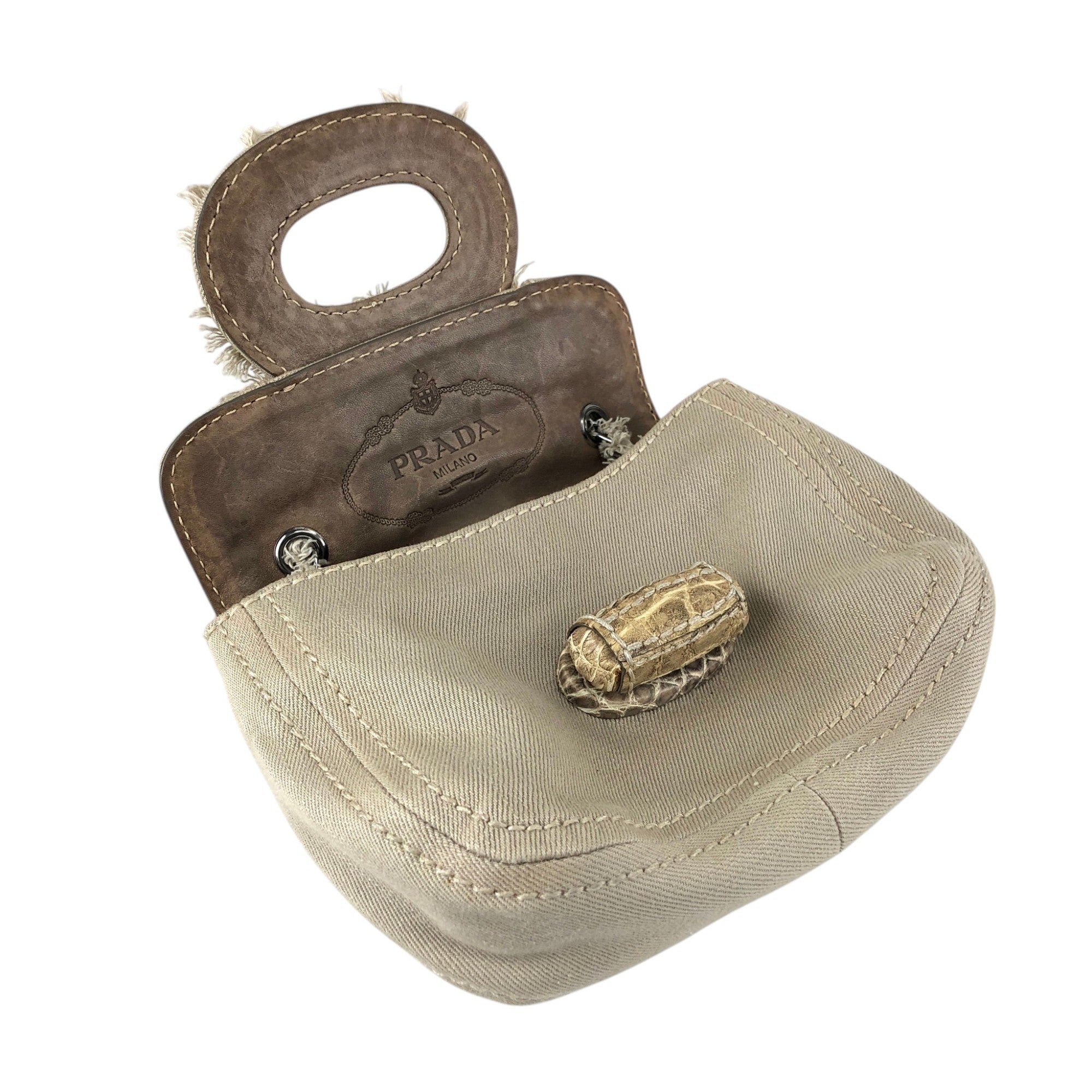 PRADA Triangle Logo Turn Lock Shoulder bag Beige Vintage hrktdk