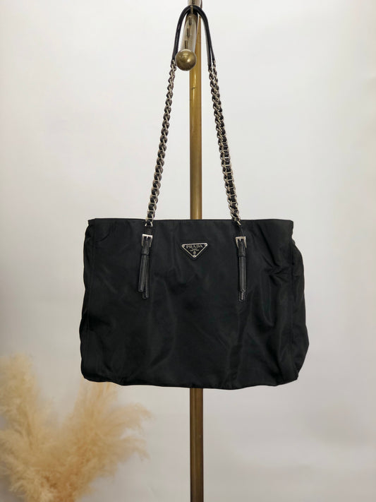 PRADA Triangle Logo Chain Shoulder bag Black Vintage 75c4rm