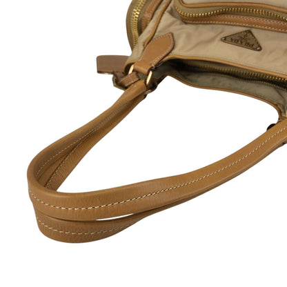 PRADA Tessuto Triangle Logo Side Pocket Handbag Beige Vintage a35ftn