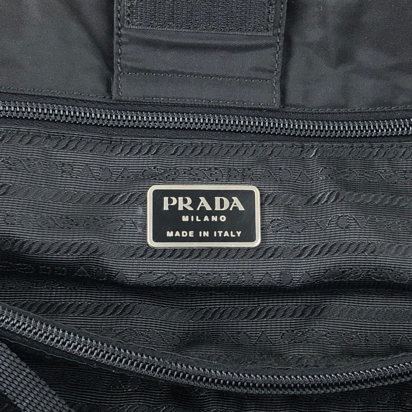 PRADA Tessuto Triangle Logo Double Pocket Totebag Black Vintage ui25rj