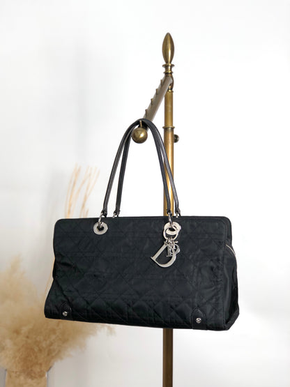 Christian Dior Cannage Logo Charm Handbag Black Vintage bceacw