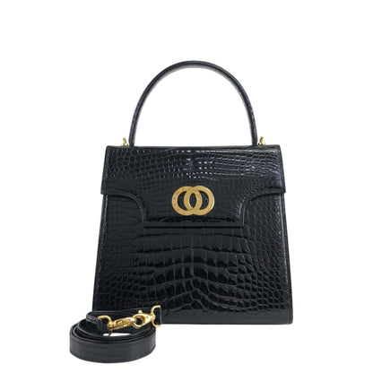 CELINE Circle Logo Two-way Top Handle Handbag Shoulder bag Black Vintage bwjy43