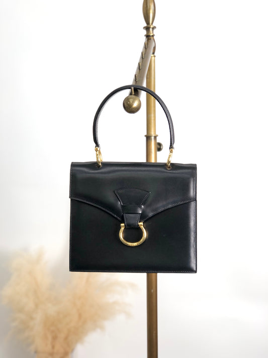 CELINE Horse Bit Top Handle Handbag Black Vintage b2e5yr
