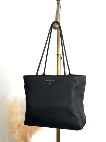 PRADA Tessuto Triangle Logo Handbag Totebag Black Vintage prni67