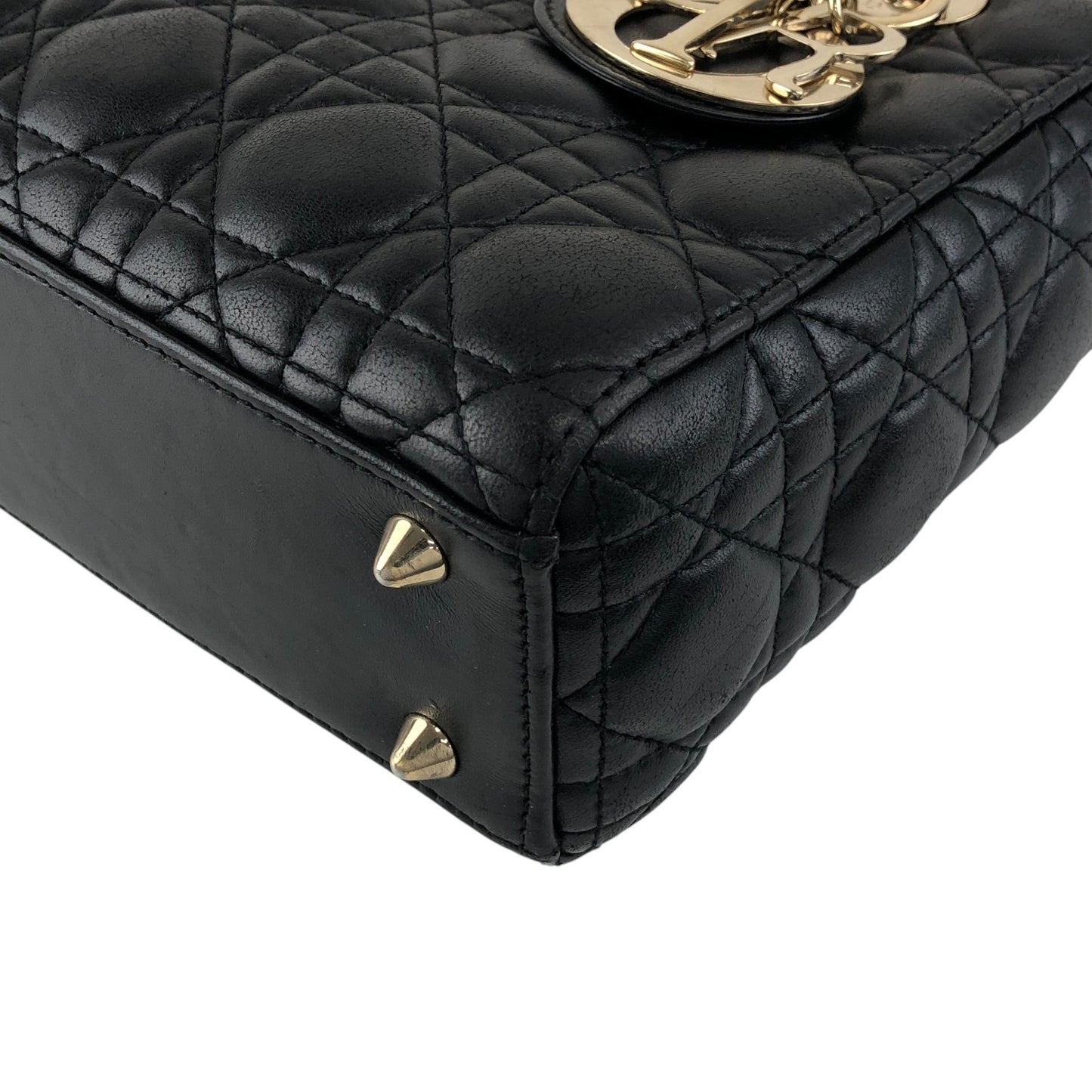 Christian Dior Lady Dior Cannage Logo Charm Handbag Black Vintage 885e65