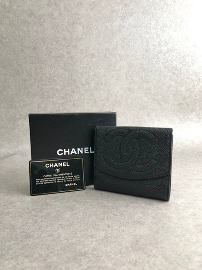 CHANEL Coco Mark Folded Wallet Black Vintage srpd6j