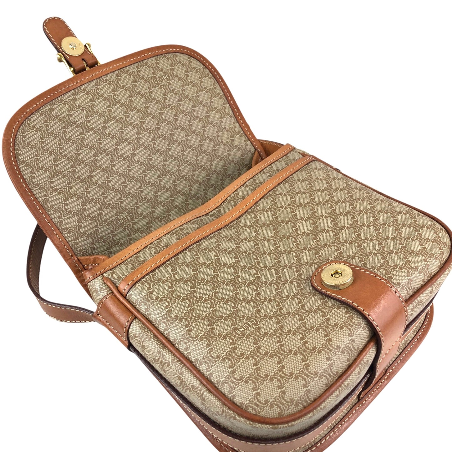 CELINE Macadam Front Buckle  Shoulder bag Beige Vintage nnbcwv