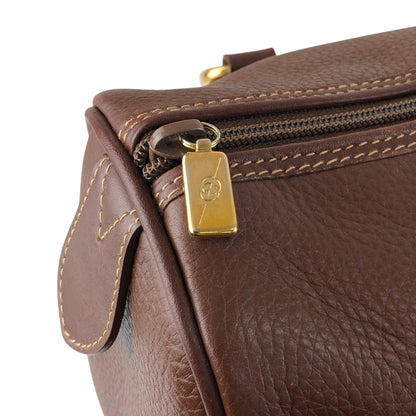GUCCI Logo Embossed Small Boston bag Handbag Brown Vintage tpnfiv