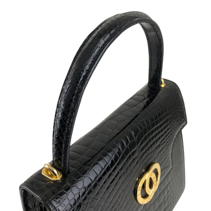 CELINE Circle Logo Two-way Top Handle Handbag Shoulder bag Black Vintage bwjy43