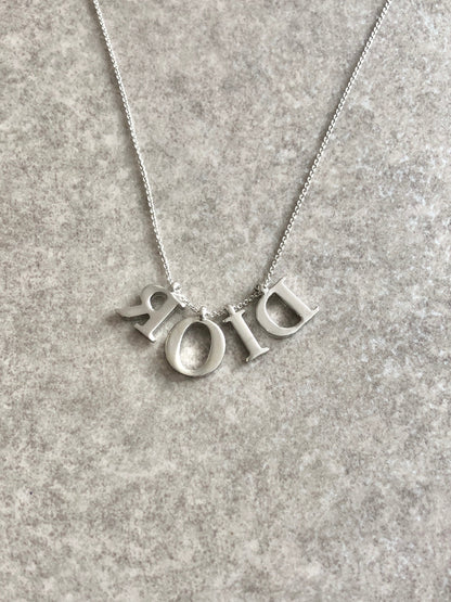 Christian Dior Logo Motif Necklace Silver Vintage ytk2tc