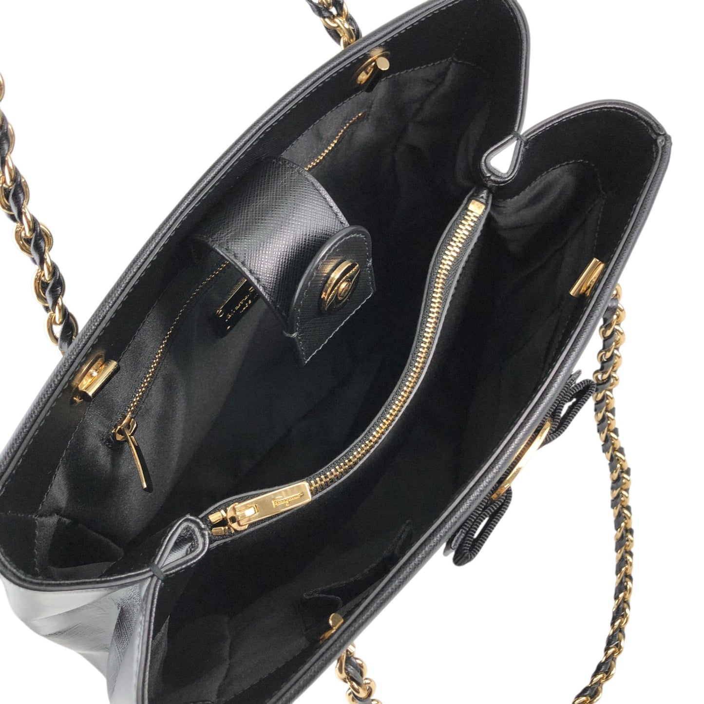 Salvatore Ferragamo Vala Ribbon Chain Totebag Black Vintage p52xmz