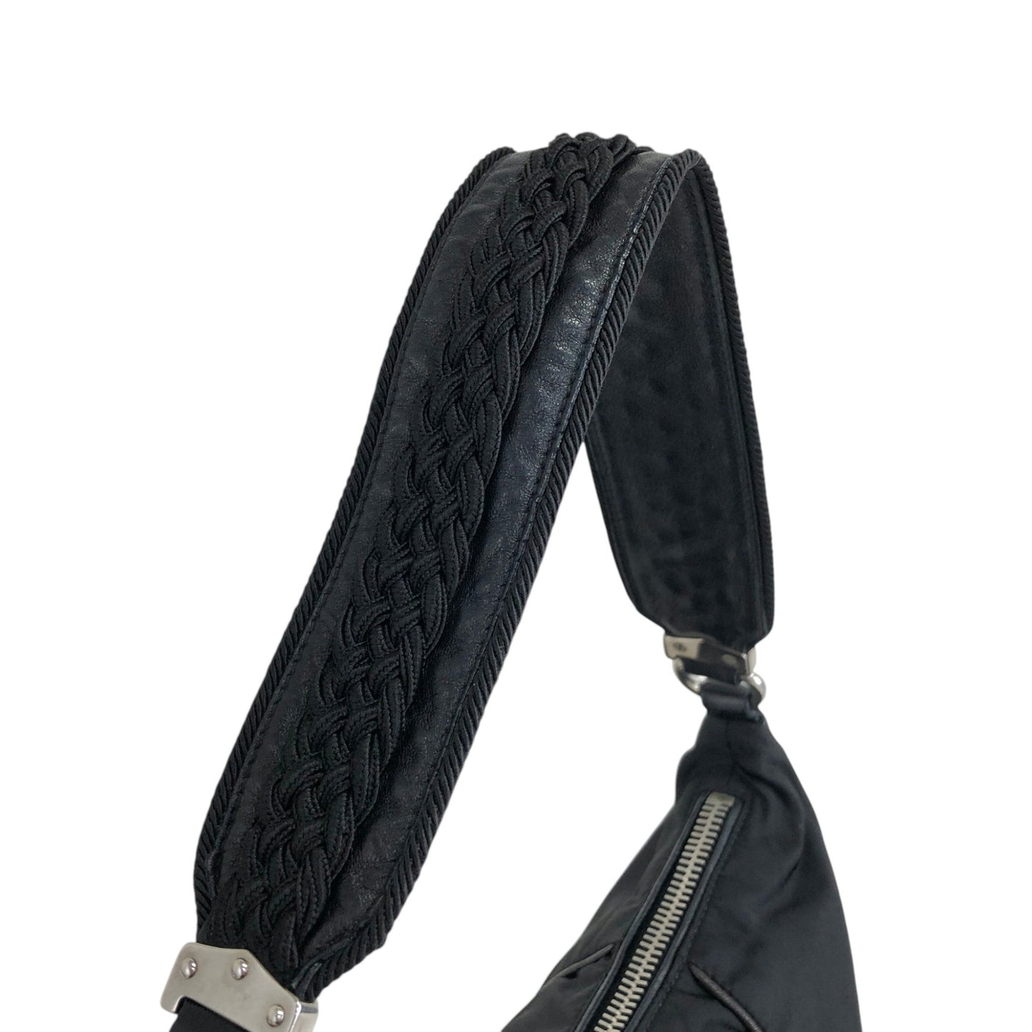 PRADA Tessuto Triangle Logo Shoulder bag Hobobag Black Vintage hub83u