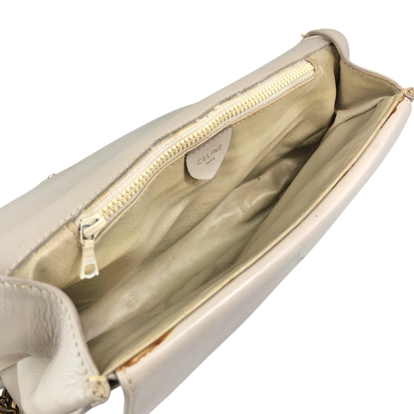 CELINE Triomphe Chain Shoulder bag Beige Vintage em4s7t