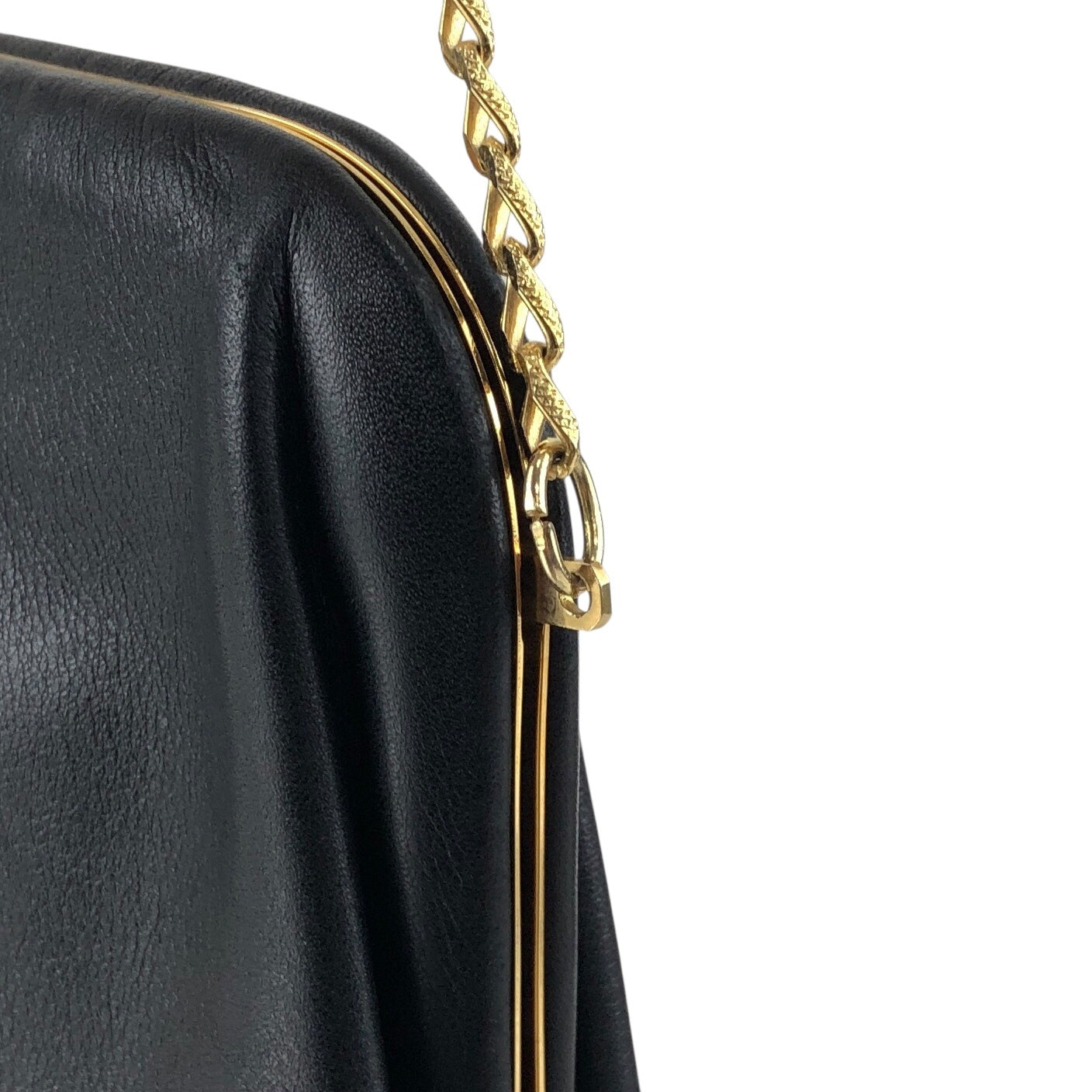 CELINE Blason Metal Clasp Chain Shoulder bag Black Vintage 5isej6