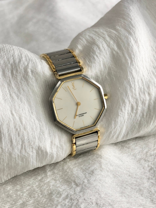 Yves Saint Laurent YSL Logo Quartz Watch Silver 2720-272269 Vintage ac8wwe