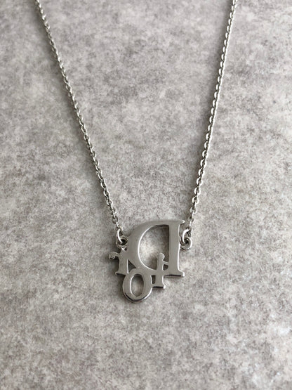 Christian Dior Logo Motif Necklace Silver Vintage 4pcr23
