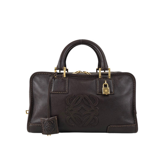 LOEWE Amazona28 Anagram Small Boston bag Handbag Brown Vintage vf56va