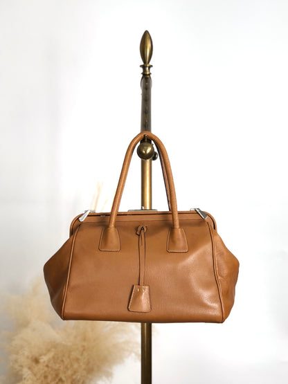 PRADA Metal Clasp Handbag Brown Vintage d6nuka
