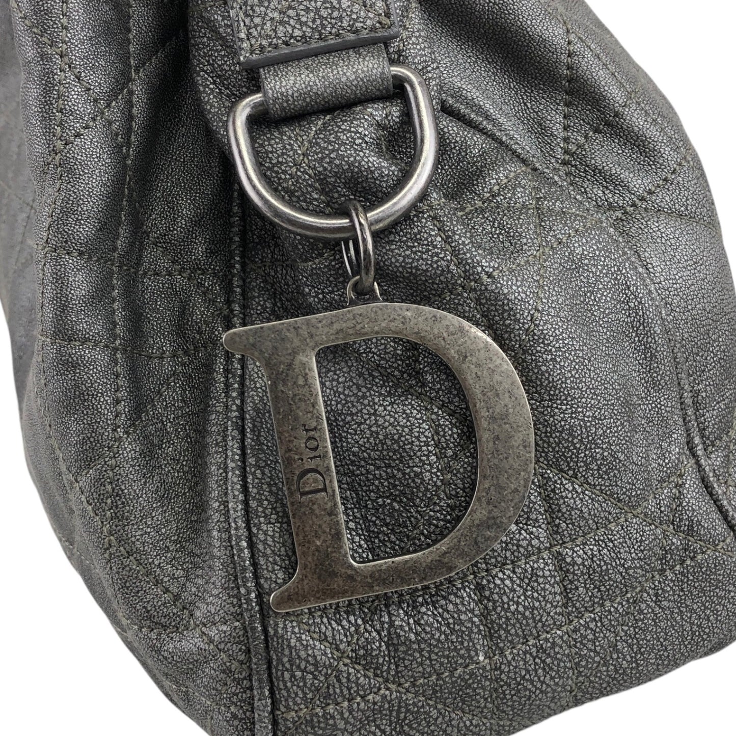 Christian Dior Cannage Charm Drawstring Shoulder bag Silver Vintage 5auuyc