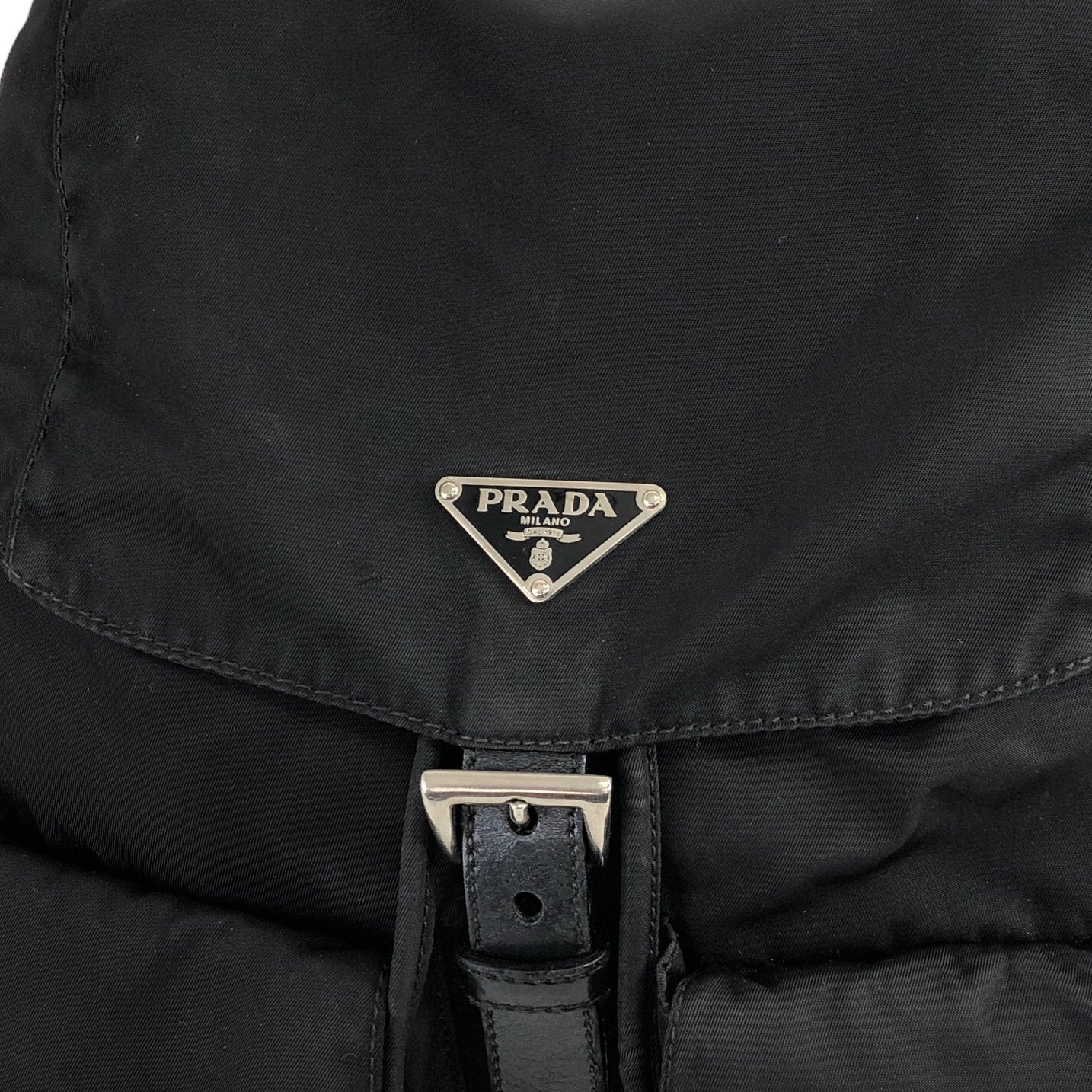 PRADA Triangle Logo Double Pocket Nylon Backpack Black Vintage b8jckr