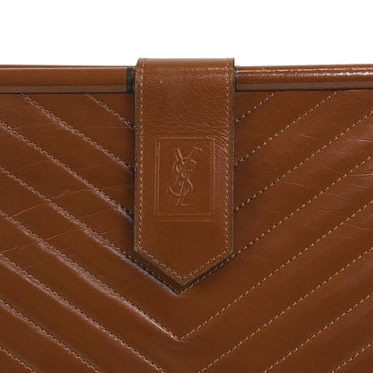 Yves Saint Laurent YSL Logo Cassandra Bias Stitch Clutch bag Brown Vintage i6mndi