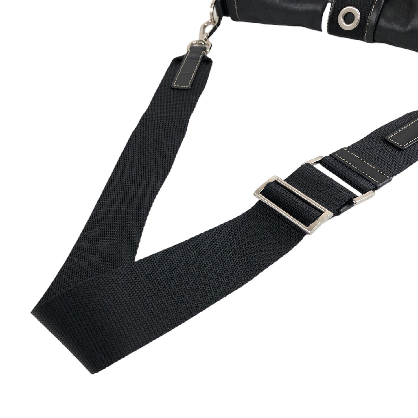 PRADA Triangle Logo Front Buckle Double Pocket Shoulder bag Black Vintage vjewiz