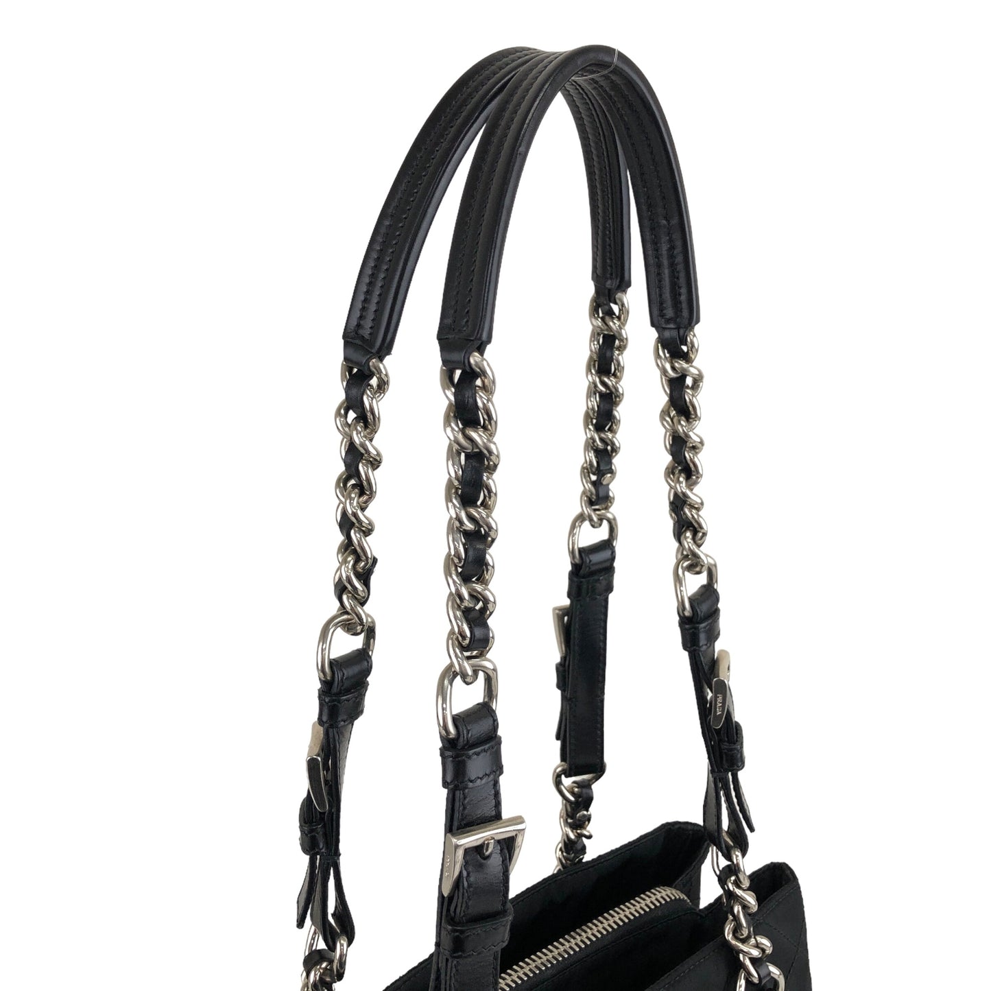 PRADA Triangle Logo Chain Shoulder bag Black Vintage 4gbnas