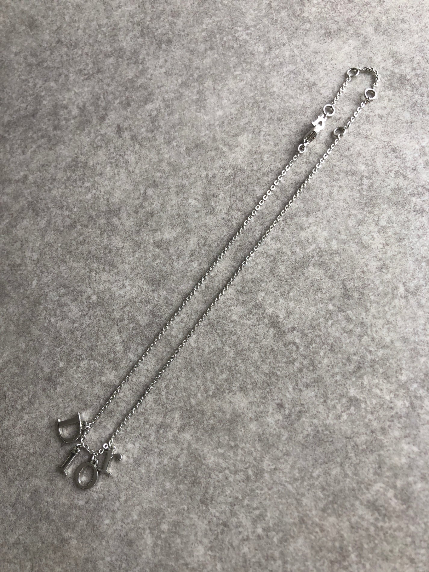 Christian Dior Logo Motif Necklace Silver Vintage 385zty